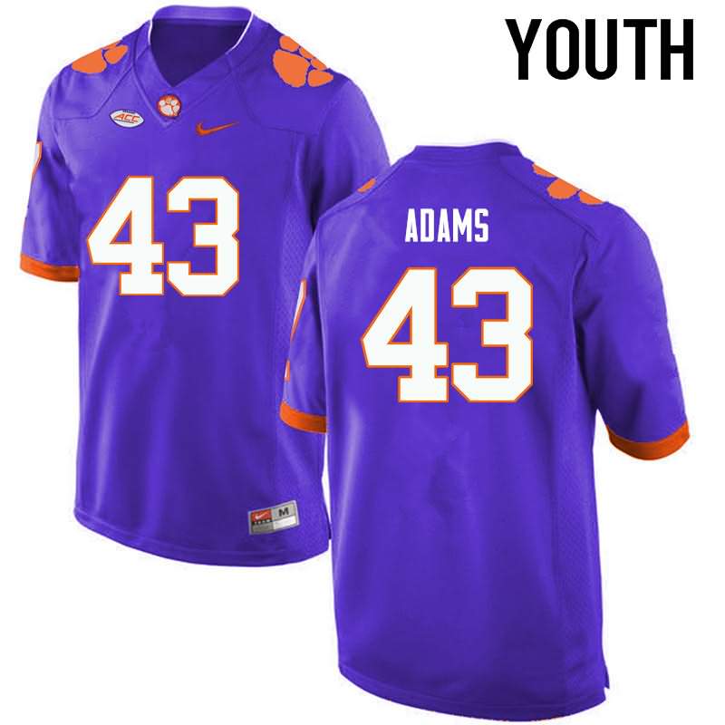 Youth Clemson Tigers Keith Adams #43 Colloge Purple NCAA Elite Football Jersey July VOH42N4R