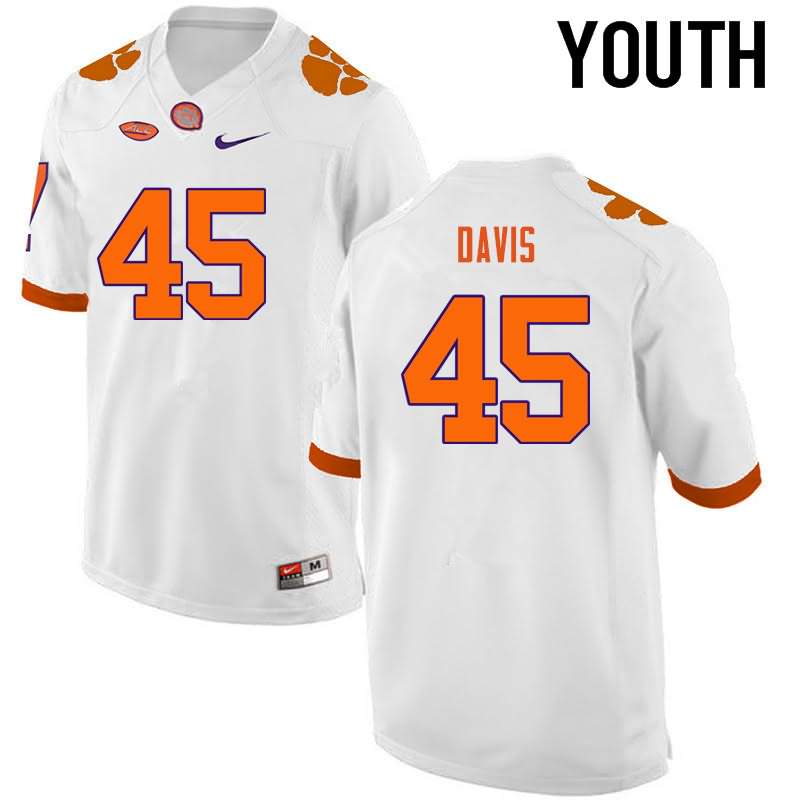 Youth Clemson Tigers Jeff Davis #45 Colloge White NCAA Elite Football Jersey Freeshipping VLJ64N4Z