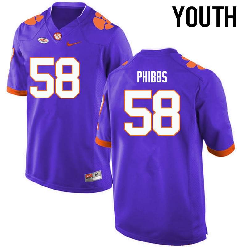 Youth Clemson Tigers Patrick Phibbs #58 Colloge Purple NCAA Elite Football Jersey Holiday PPZ37N5E