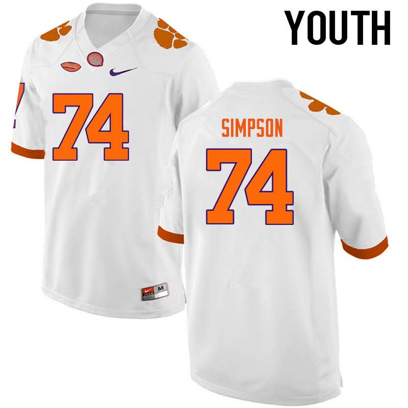 Youth Clemson Tigers John Simpson #74 Colloge White NCAA Elite Football Jersey Top Quality PLL06N3S